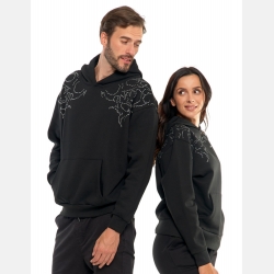 Bluza unisex z kapturem i cyrkoniami ocieplana CZARNA MORAJ