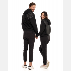 Bluza unisex z kapturem i cyrkoniami ocieplana CZARNA MORAJ