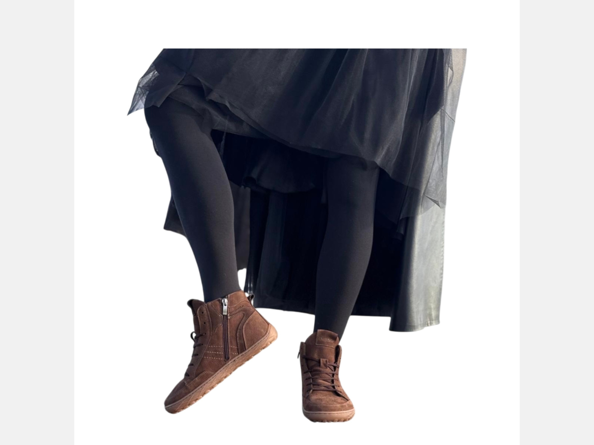 BRĄZOWE wyższe trampki damskie OCIEPLANE BAREFOOT zamek LURSO