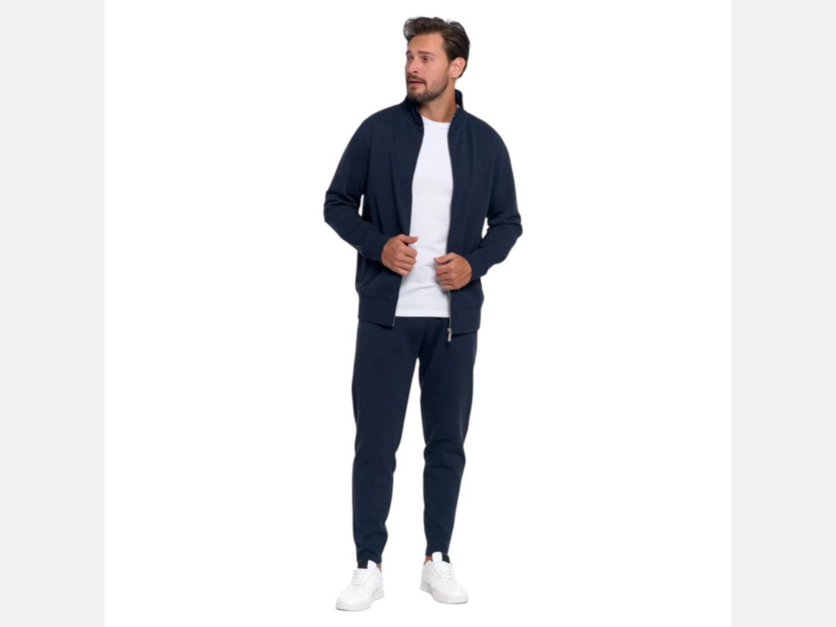 GRANATOWA męska bluza na zamek, ze stójką, kieszenie MORAJ