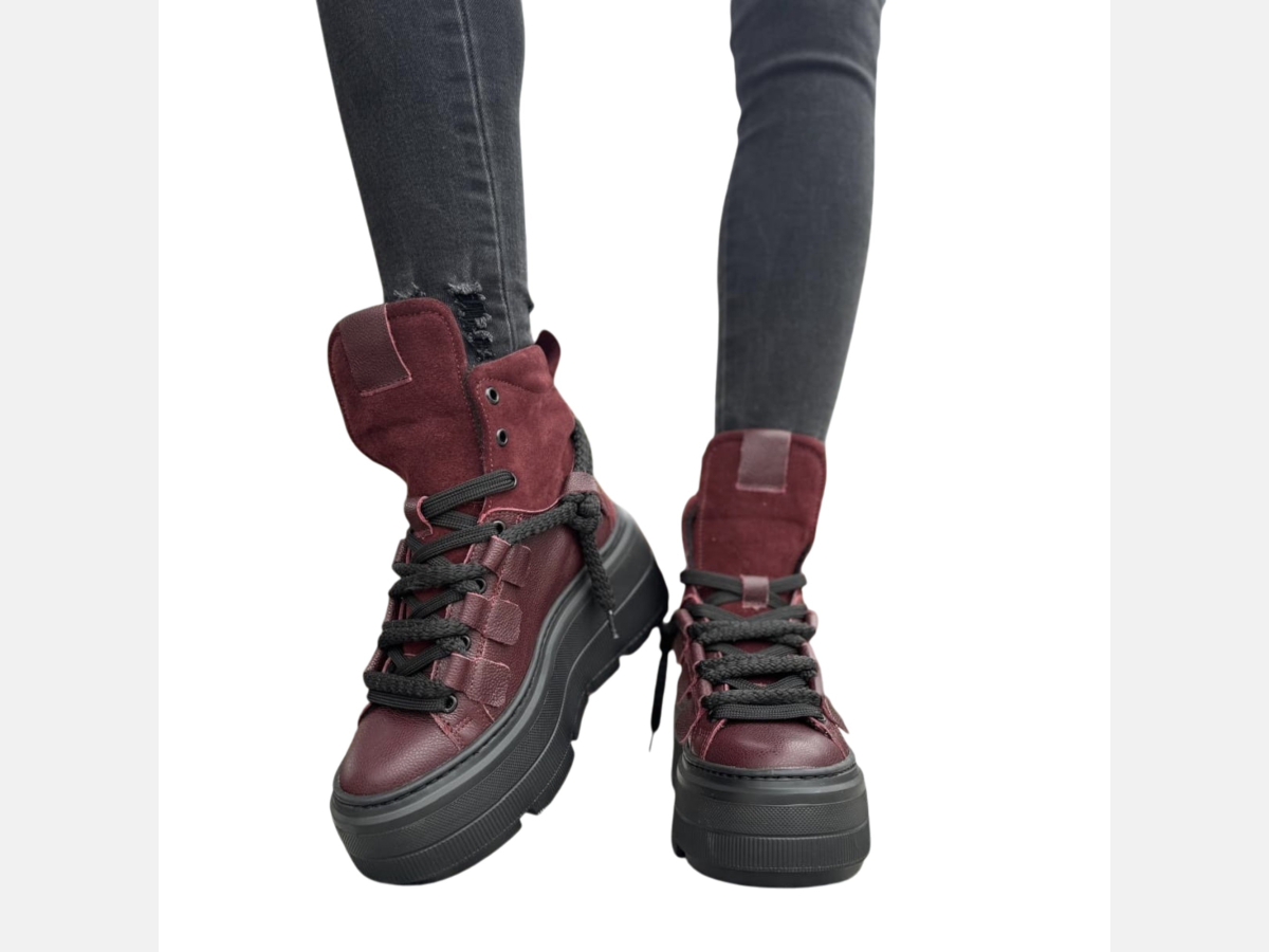 Sneakersy damskie BORDOWE Obuwie Sportowe LURSO skóra naturalna