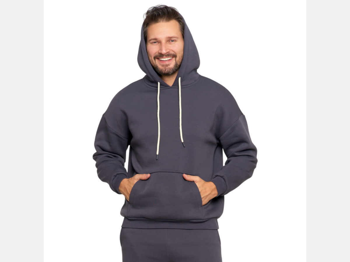 MĘSKA  bluza z kapturem, przez głowę OCIEPLANA, kieszeń kangur MORAJ GRAFIT