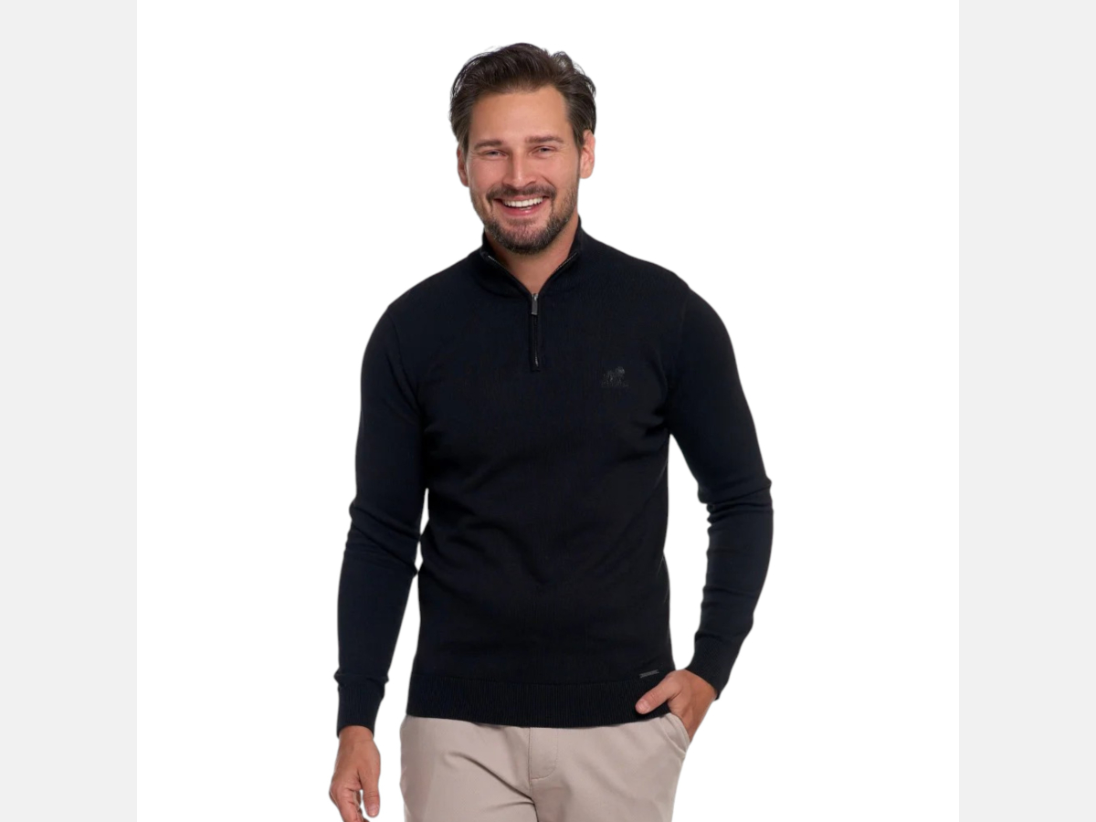 Męski sweter bawełniany ze STÓJKĄ na zamek CZARNY