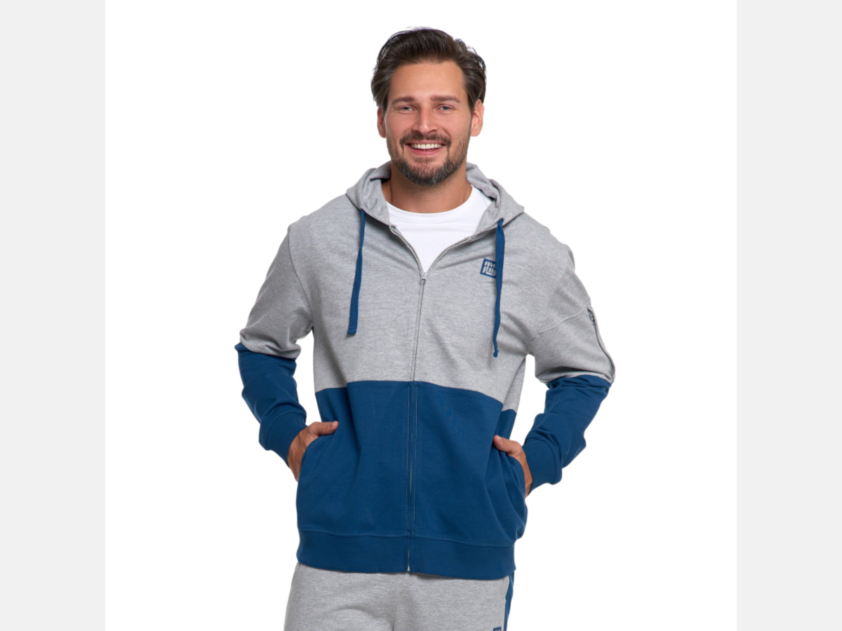 BLUZA męska z kapturem na zamek DWUKOLOROWA szaro-niebieska  MORAJ