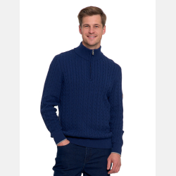 GRANATOWY męski DZIANINOWY sweter, zamek, półgolf, wzorek MORAJ