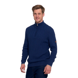 GRANATOWY męski DZIANINOWY sweter, zamek, półgolf, wzorek MORAJ