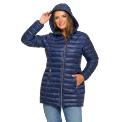 Przejściowa PUCHOWA kurtka damska GRANATOWA  z kapturem MORAJ