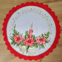 CZERWONA serwetka ŚWIĄTECZNA świeczka, dzwonek, bombka KOŁO 35 cm