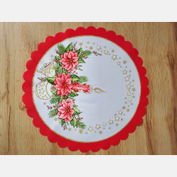 CZERWONA serwetka ŚWIĄTECZNA świeczka, dzwonek, bombka KOŁO 35 cm