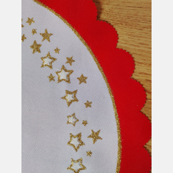 CZERWONA serwetka ŚWIĄTECZNA świeczka, dzwonek, bombka KOŁO 35 cm