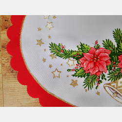 CZERWONA serwetka ŚWIĄTECZNA świeczka, dzwonek, bombka OWALNA 32-48 cm