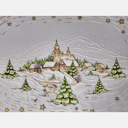 Serwetka ŚWIĄTECZNA dekoracja ZIMOWY pejzaż OWALNA 32-48 cm BIAŁA