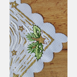 SZARFA świąteczna ELEGANCKA kościół zimowy pejzaż BIAŁA 35x140