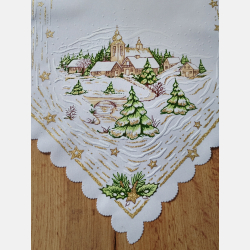 SZARFA świąteczna ELEGANCKA kościół zimowy pejzaż BIAŁA 35x140