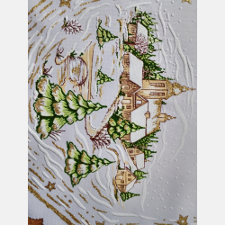 SZARFA świąteczna ELEGANCKA kościół zimowy pejzaż BIAŁA 35x140