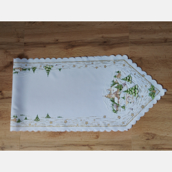 SZARFA świąteczna ELEGANCKA kościół zimowy pejzaż BIAŁA 35x140