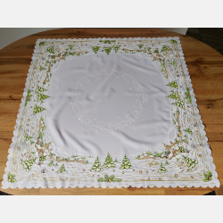 ŚWIĄTECZNY OBRUS 90x90 zimowy pejzaż KWADRAT biały
