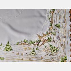 ŚWIĄTECZNY OBRUS 90x90 zimowy pejzaż KWADRAT biały