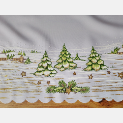 ŚWIĄTECZNY OBRUS 90x90 zimowy pejzaż KWADRAT biały