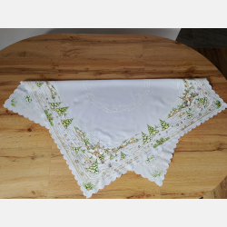 ŚWIĄTECZNY OBRUS 90x90 zimowy pejzaż KWADRAT biały