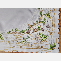 ŚWIĄTECZNY OBRUS 90x90 zimowy pejzaż KWADRAT biały