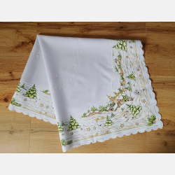 ŚWIĄTECZNY OBRUS 90x90 zimowy pejzaż KWADRAT biały