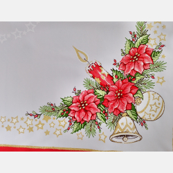 ŚWIĄTECZNY OBRUS 90x90 świeczka bombka, dzwoneczek KWADRAT czerwony