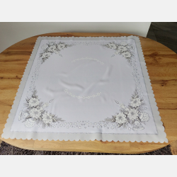 SZARY świąteczny OBRUS 90x90 cm KWADRAT brokat  świeca dzwoneczek