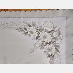 SZARY świąteczny OBRUS 90x90 cm KWADRAT brokat  świeca dzwoneczek