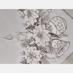 SZARY świąteczny OBRUS 90x90 cm KWADRAT brokat  świeca dzwoneczek