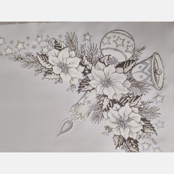 SZARY świąteczny OBRUS 90x90 cm KWADRAT brokat  świeca dzwoneczek