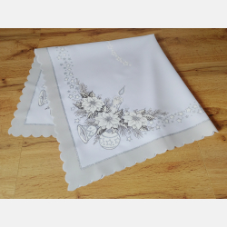 SZARY świąteczny OBRUS 90x90 cm KWADRAT brokat  świeca dzwoneczek