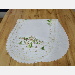 BIEŻNIK ŚWIĄTECZNY 50x110 cm zimowy pejzaż BIAŁY