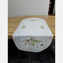 BIEŻNIK ŚWIĄTECZNY 50x110 cm zimowy pejzaż BIAŁY