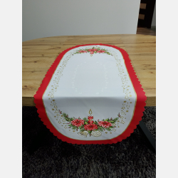 ŚWIĄTECZNY BIEŻNIK motyw bożonarodzeniowy, świeczka bombka 50x110 CZERWONA