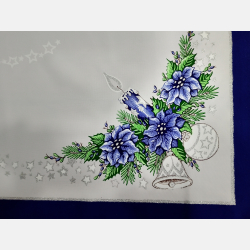 ŚWIĄTECZNY OBRUS 90x90 świeczka bombka, dzwoneczek KWADRAT GRANATOWY