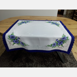 ŚWIĄTECZNY OBRUS 90x90 świeczka bombka, dzwoneczek KWADRAT GRANATOWY