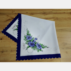 ŚWIĄTECZNY OBRUS 90x90 świeczka bombka, dzwoneczek KWADRAT GRANATOWY