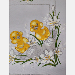 KWADRATOWA serwetka WIELKANOCNA pisanki, stokrotki kurczaczki 35 CM