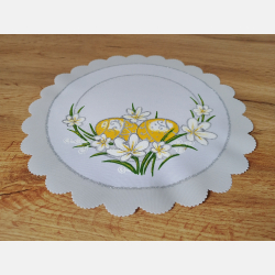 OKRĄGŁA serwetka WIELKANOCNA pisanki, stokrotki  23 CM