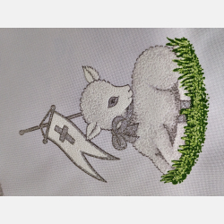 OWALNA serwetka z BARANKIEM na trawce srebrny brokat 25x35 cm