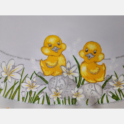 OWALNA serwetka WIELKANOCNA kurczaczki, stokrotki, pisanki 32X48