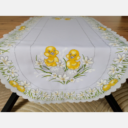 OWALNY BIEŻNIK WIELKANOCNY kurczaczki, stokrotki,pisanki 50x110
