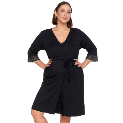 Elegancki szlafrok damski, CZARNY, koronka MORAJ