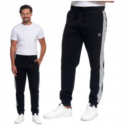 CZARNE męskie spodnie dresowe WSTAWKI bawełna MORAJ