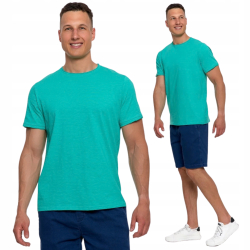 MĘSKI T-SHIRT  krótki rękaw TURKUSOWA klasyczna GŁADKA MORAJ