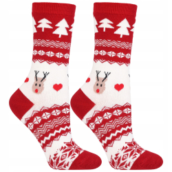 DAMSKIE skarpety ŚWIĄTECZNE choinki RENIFER 3-pak WYSOKIE MORAJ