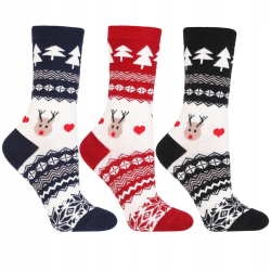 DAMSKIE skarpety ŚWIĄTECZNE choinki RENIFER 3-pak WYSOKIE MORAJ