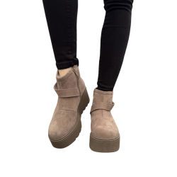 BEŻOWE niskie, zamszowe BOTKI damskie z ozdobnym paskiem LURSO