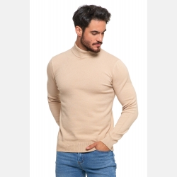 Sweter męski PÓŁGOLF klasyczny krój BEŻOWY MORAJ